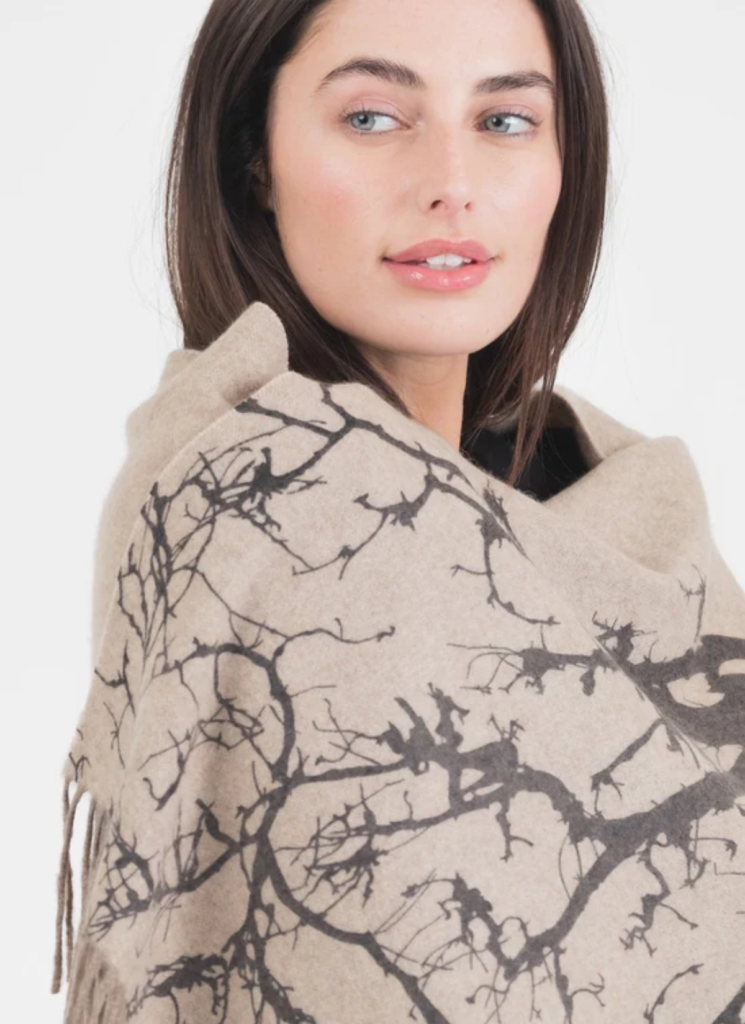 Tree Print Cashmere Double Sided Stole - Beige 