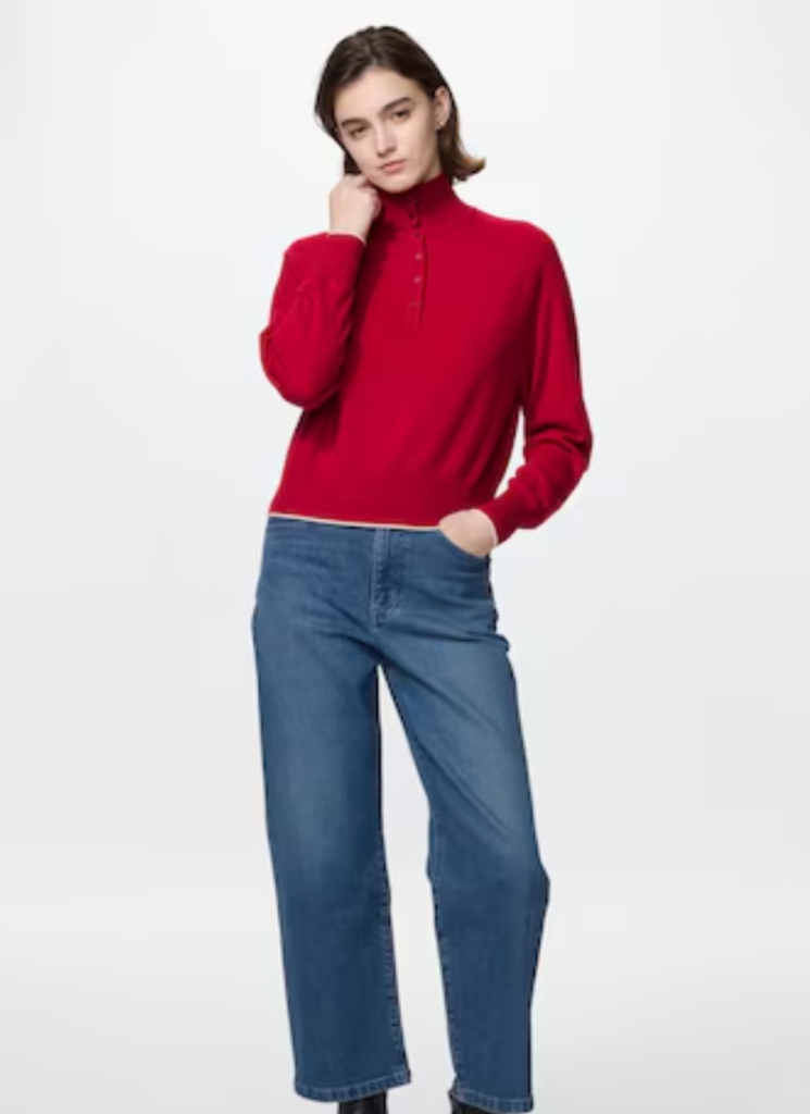 100% Cashmere High Neck Button Jumper