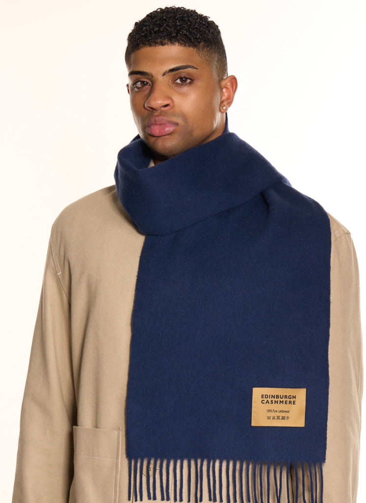 Plain Merino Wool Scarf Navy 135