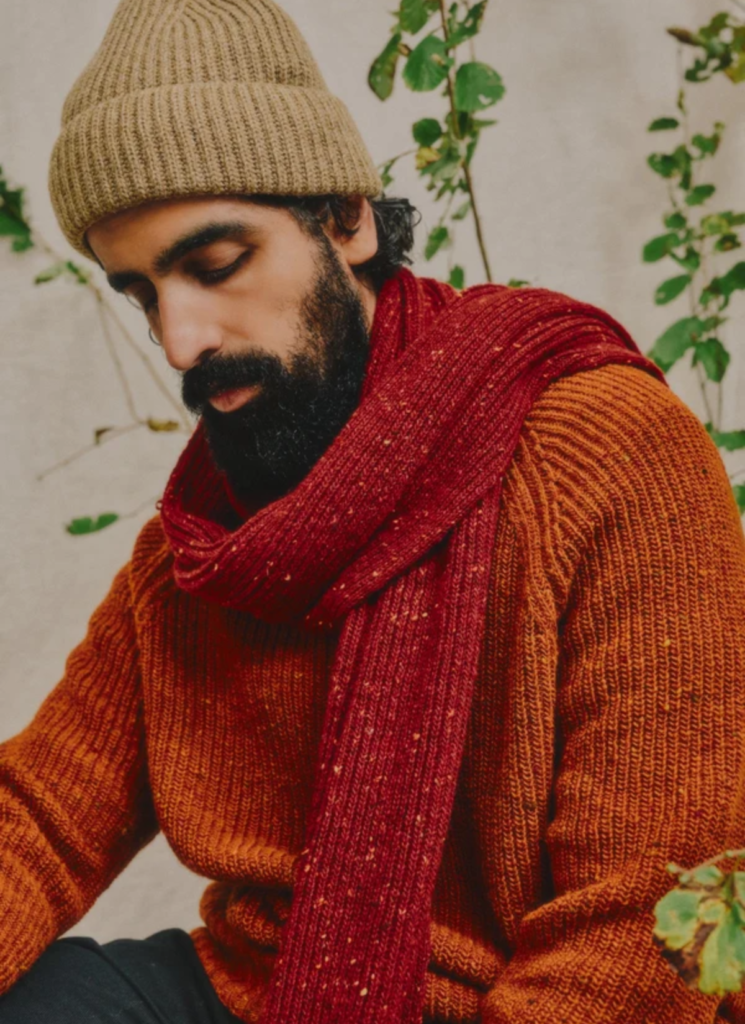 The Fishermans Donegal Merino Wool Rib Scarf in Brick Red