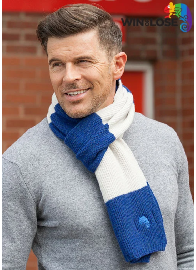 Win or Lose Merino Wool Scarf Navy White Bar