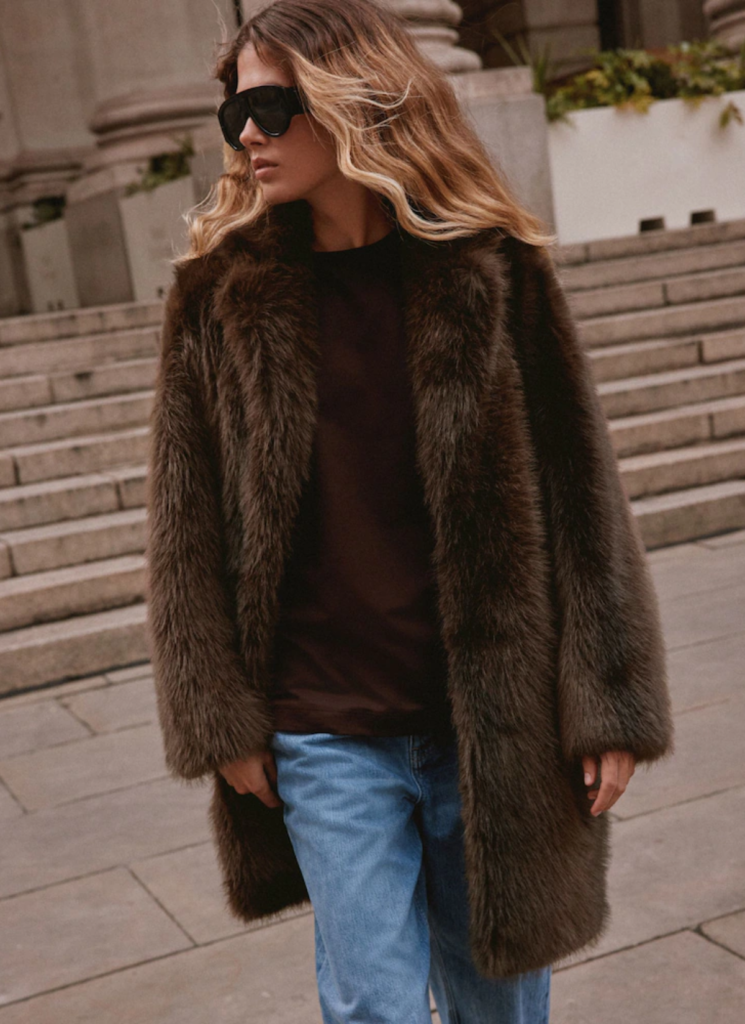 Chocolate Brown Faux Fur Longline Jacket 
