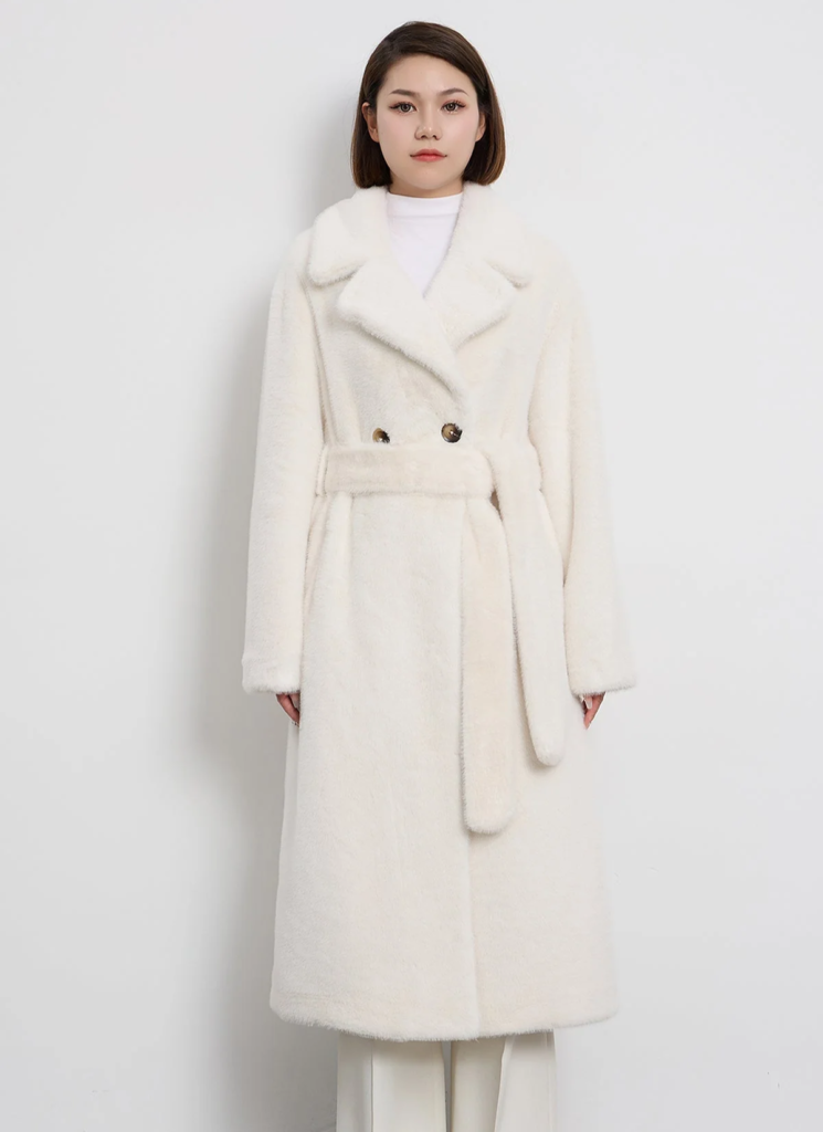 Women's Fur Long Coat Exclusive Design - White 
