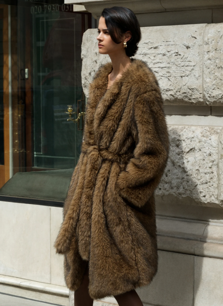Maribel Brown Longline Faux Fur Coat 