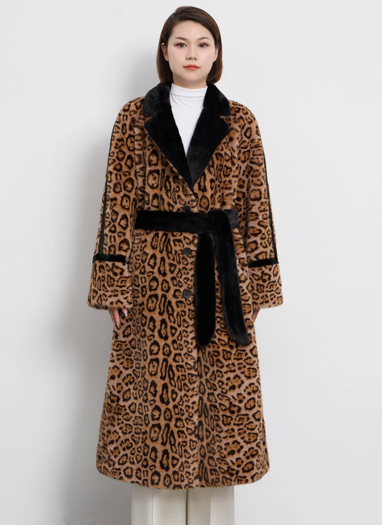 Women's Fur Long Coat Exclusive Design - Leopard Print 