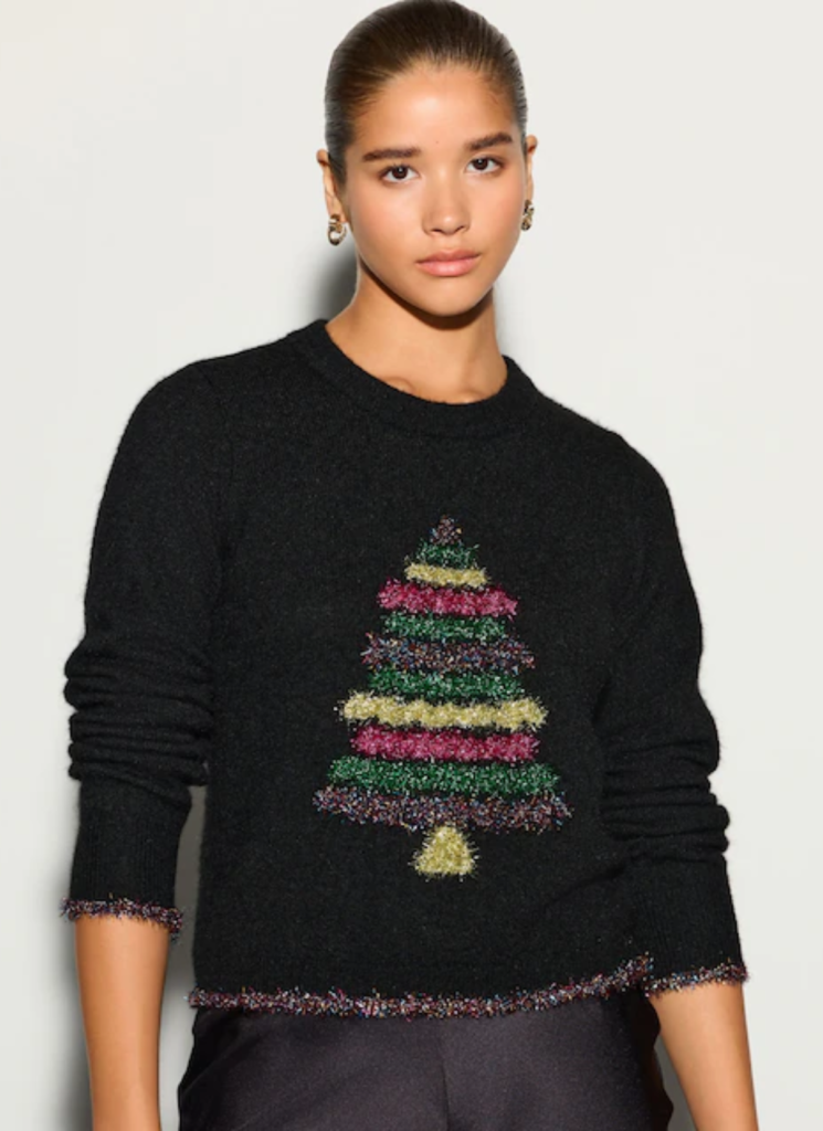 Rainbow Tinsel Tree Black Christmas Long Sleeve Jumper