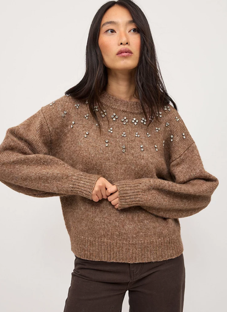 Light Brown Embellished Bow Back Knitted Jumper