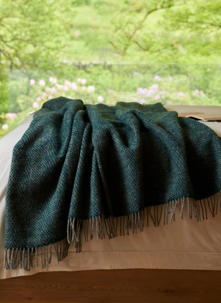 Honeycomb XL Pure New Wool Throw - Emerald/Grey
