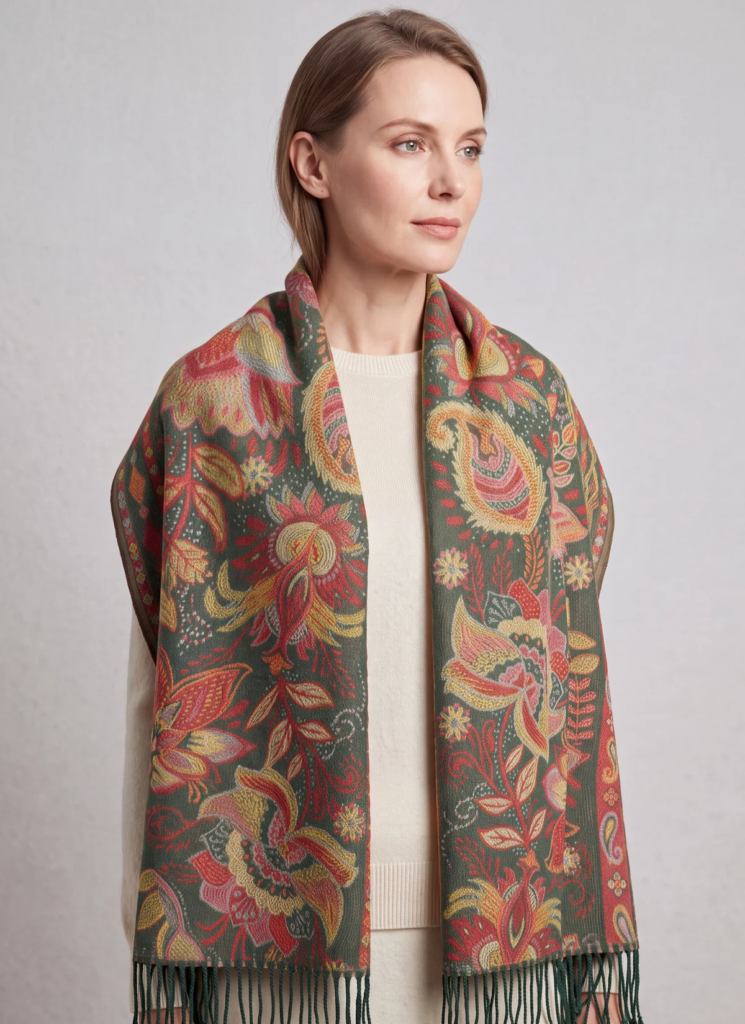 Paisley Floral Wool-Blend Scarf with Tassels
