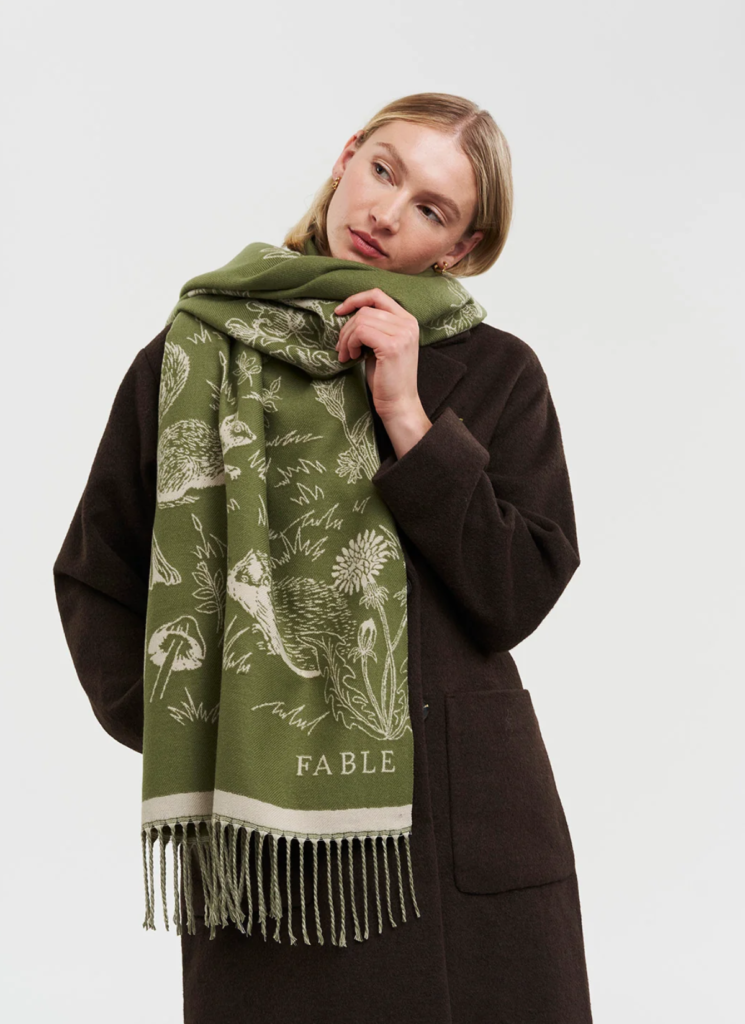Woodland Scene Check Jacquard Long Scarf in Khaki
