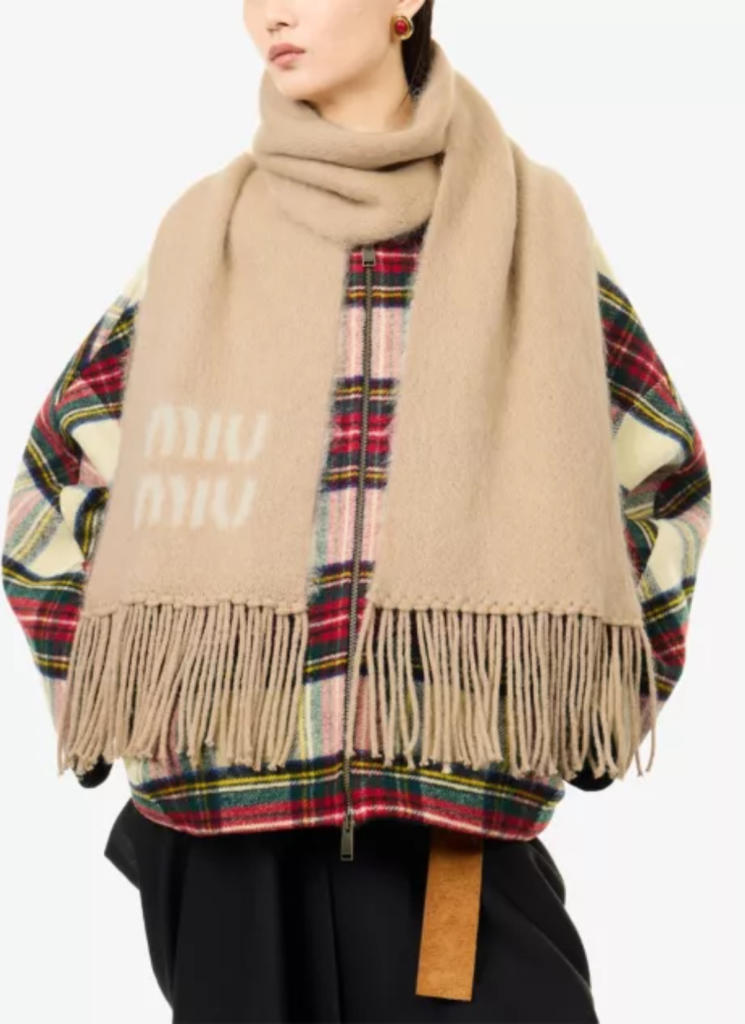 Branded Fringed-Trim Wool-Blend Scarf

