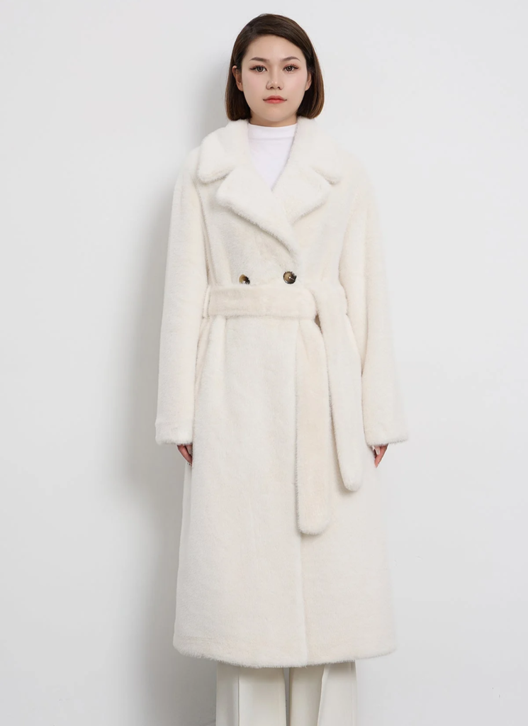 Women's Fur Long Coat Exclusive Design - White 