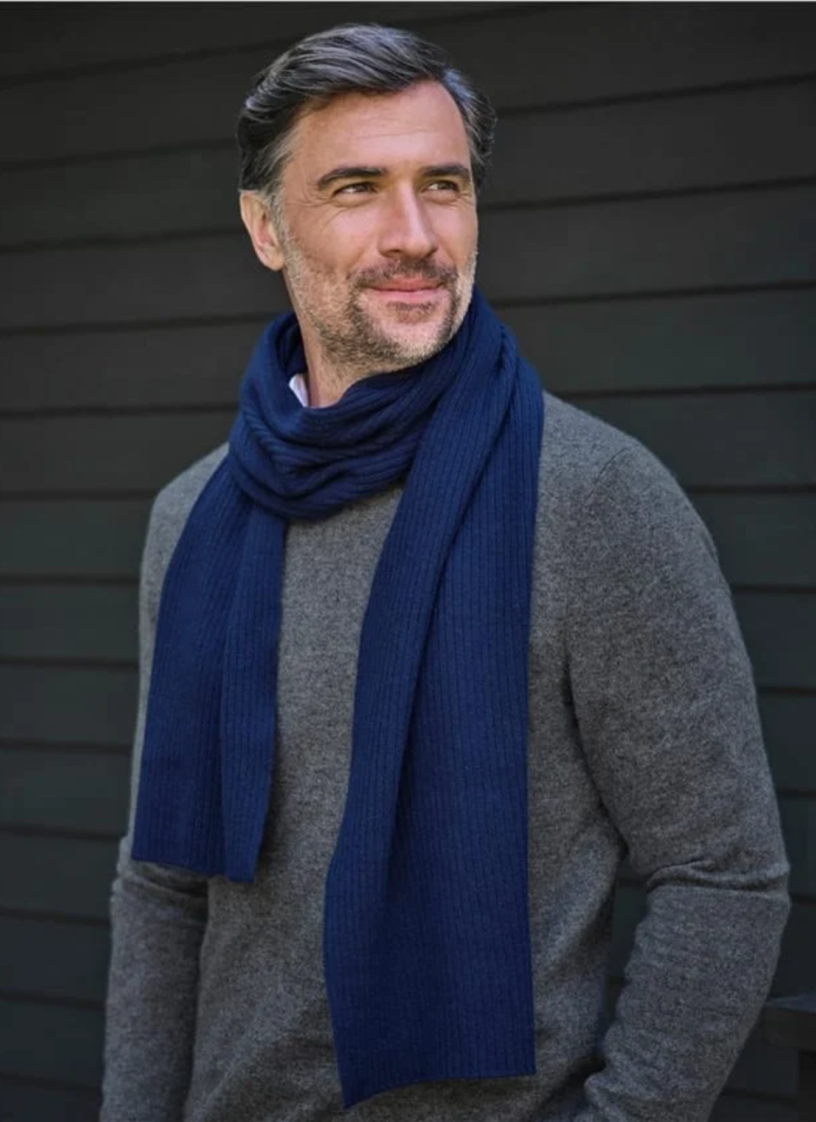 Mens Pure Cashmere Ribbed Scarf 